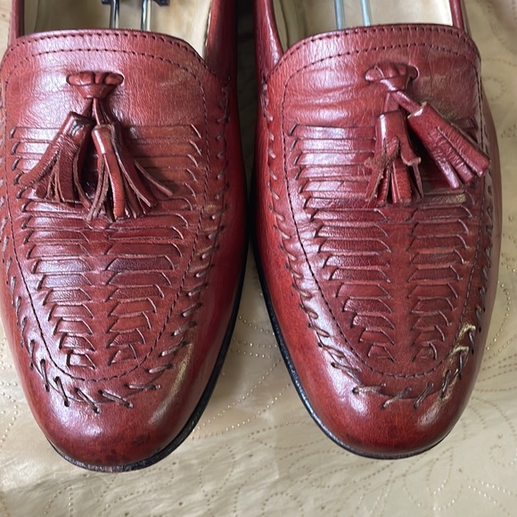 VTG Freeman brown leather tassel loafers with woven vamp (size 8.5) - Picture 2 of 8